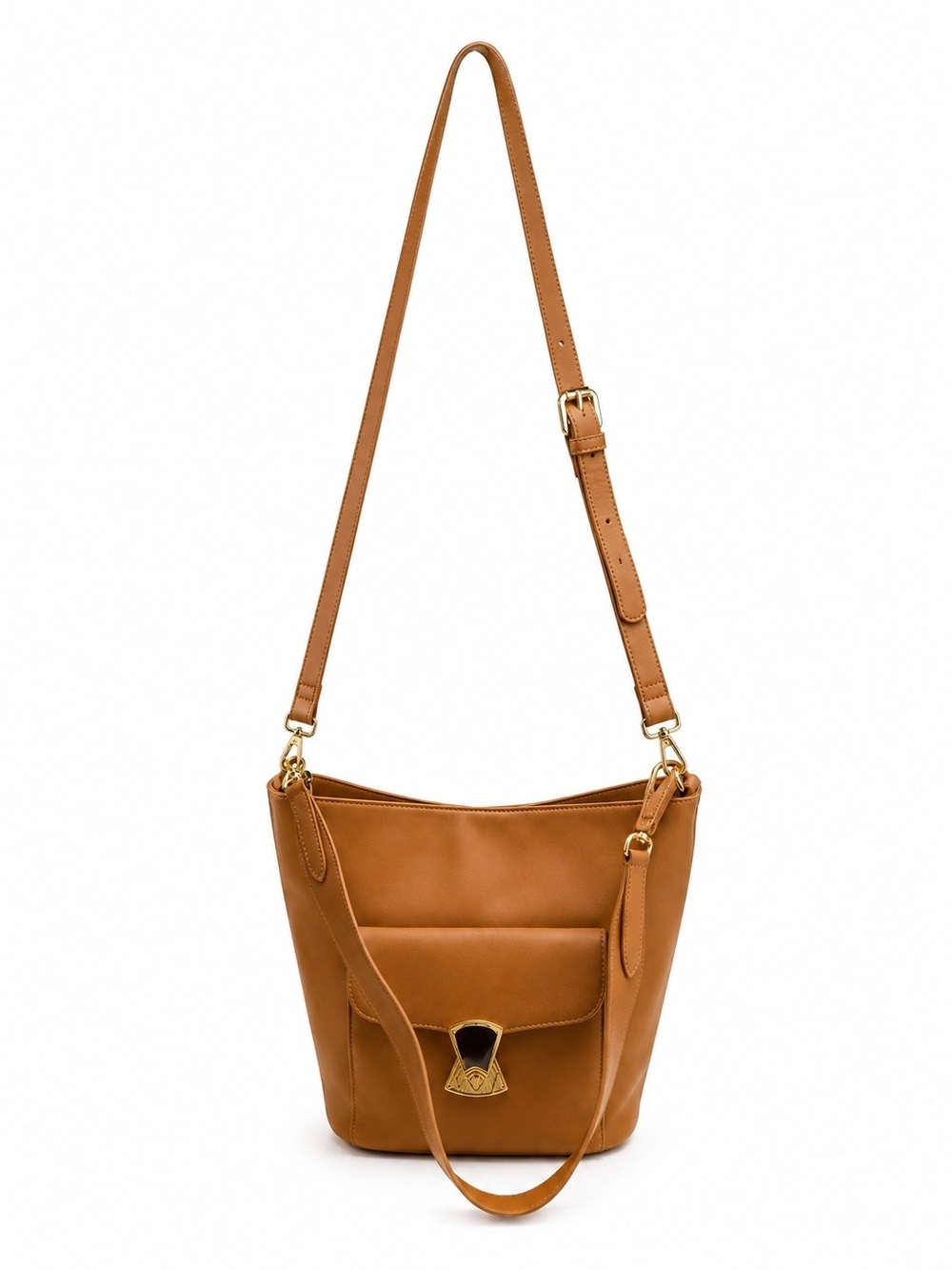 Talbots Tan Leather Bucket Shoulder Bag with Gold Hardware